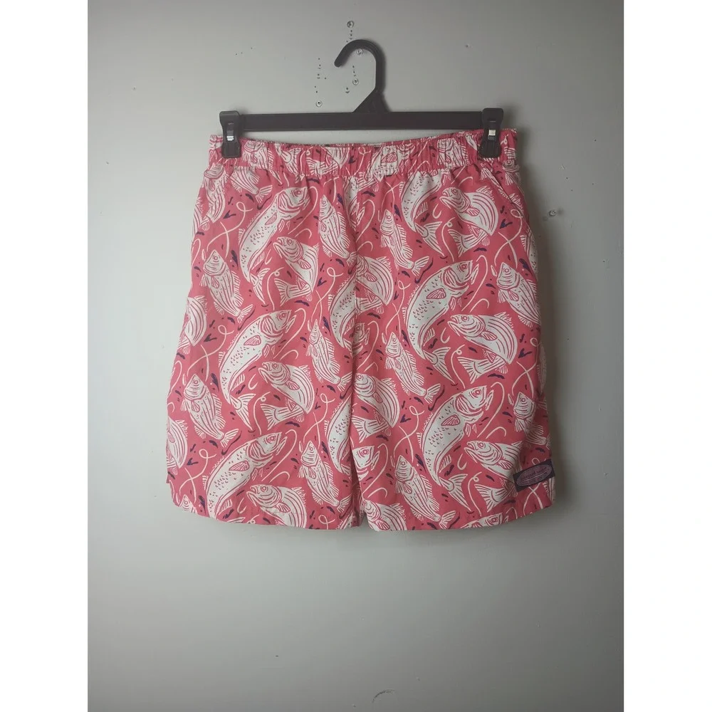 Vineyard Vines Mens Pink White Fish Print Swim Trunks Board Shorts Mesh Lined‎ M